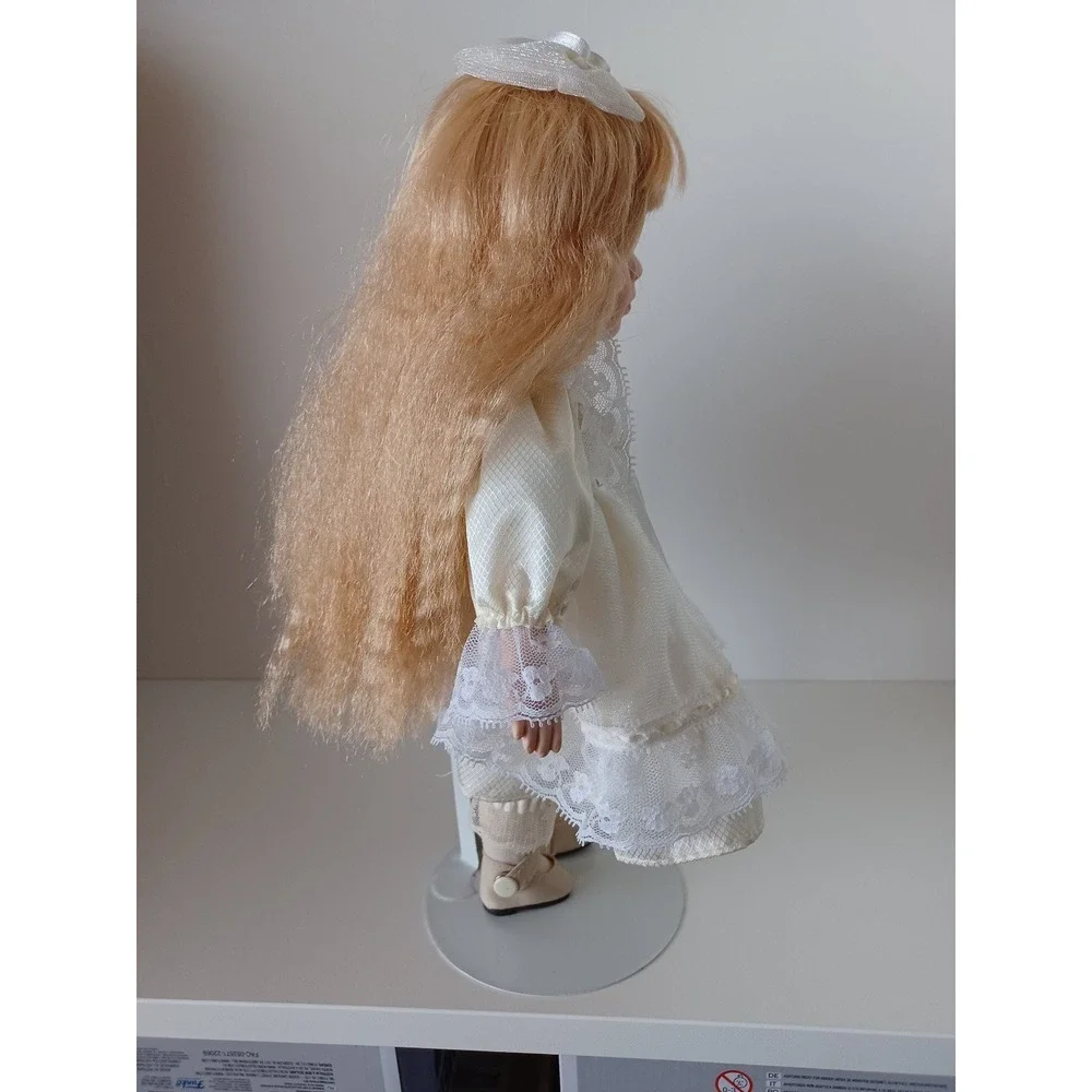 Vintage Porcelain Doll In White Dress 12